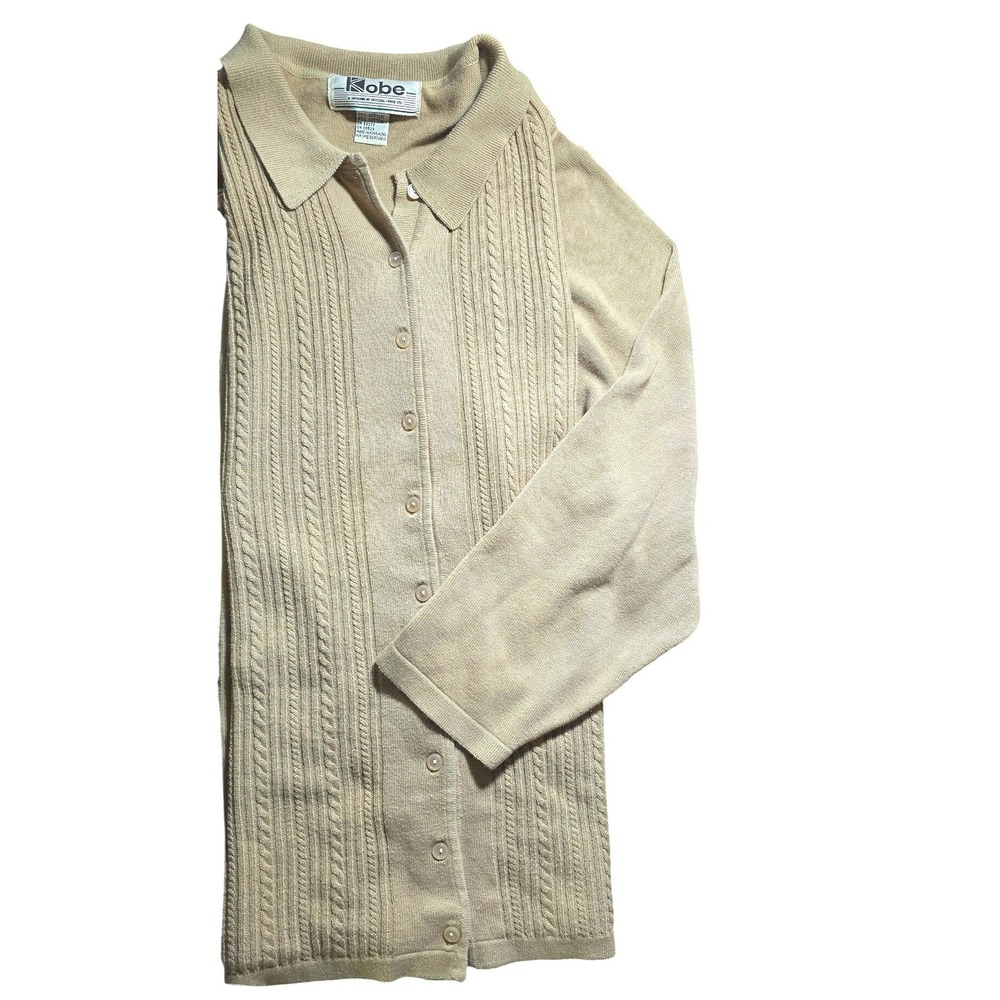 VTG 3X big tall Crystal-Kobe LTD long sleeve button collar cardigan sweater Tan - Picture 2 of 8